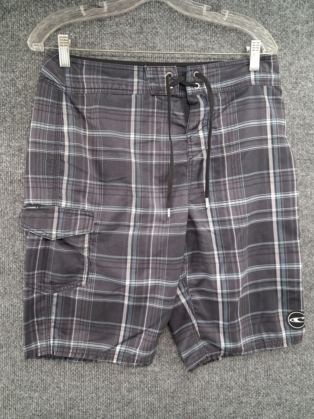 Oniell Board Shorts Mens 30 Black Plaid Pockets